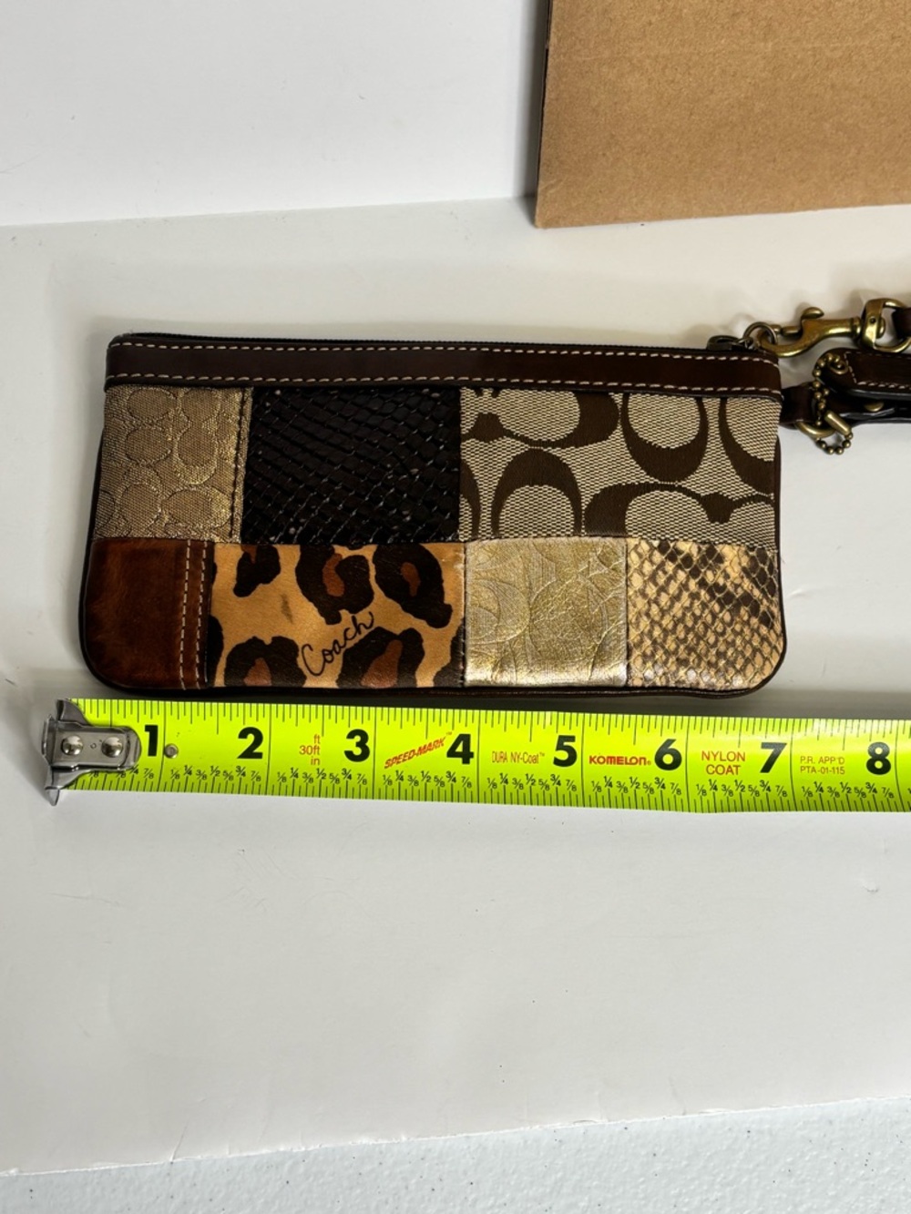 VTG Coach Patchwork Wristlet Signature Leopard Snakeskin Y2K Brown Gold - Picture 9 of 11